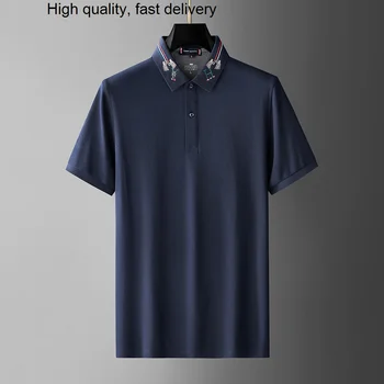 marca High-end Europeu de algodão mercerizado bordado camisa polo masculina manga curta T-shirt 2023 verão casual Lapela superior de homens